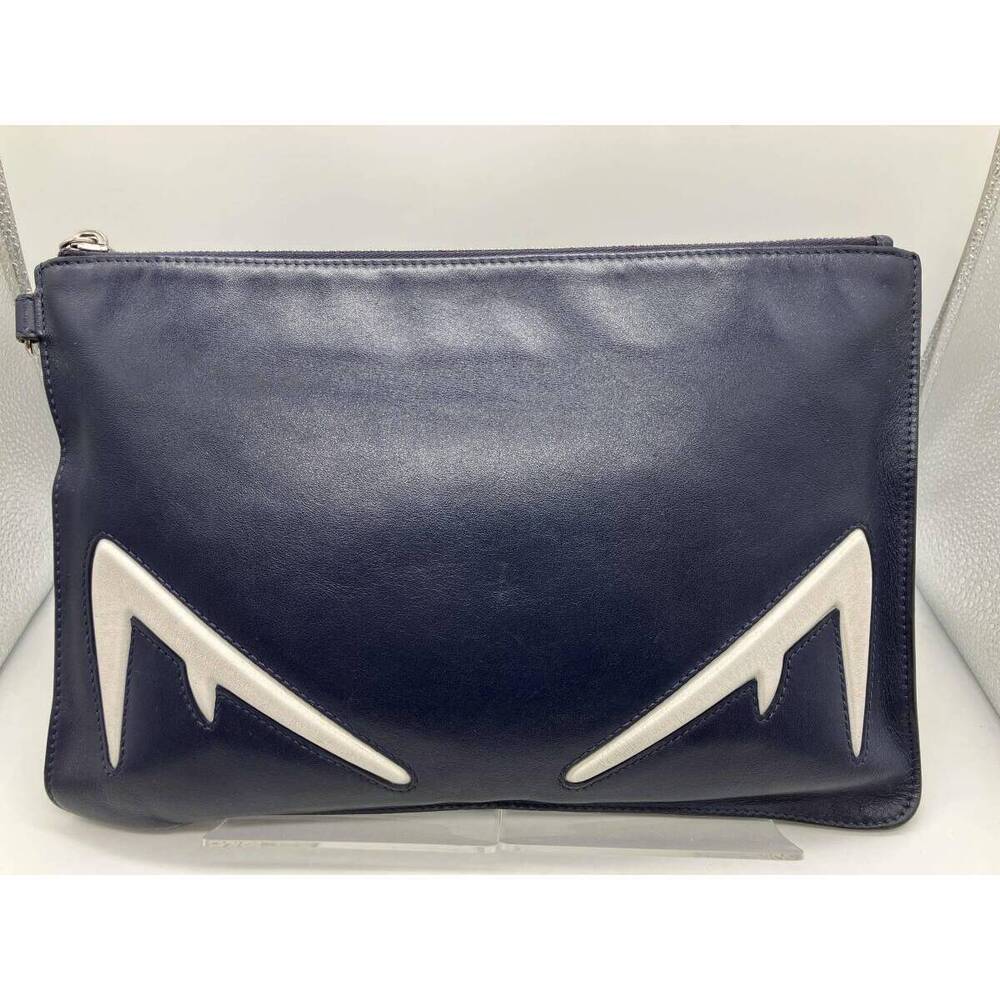 FENDI Clutch Bag Monster Bugs Eye Navy Blue